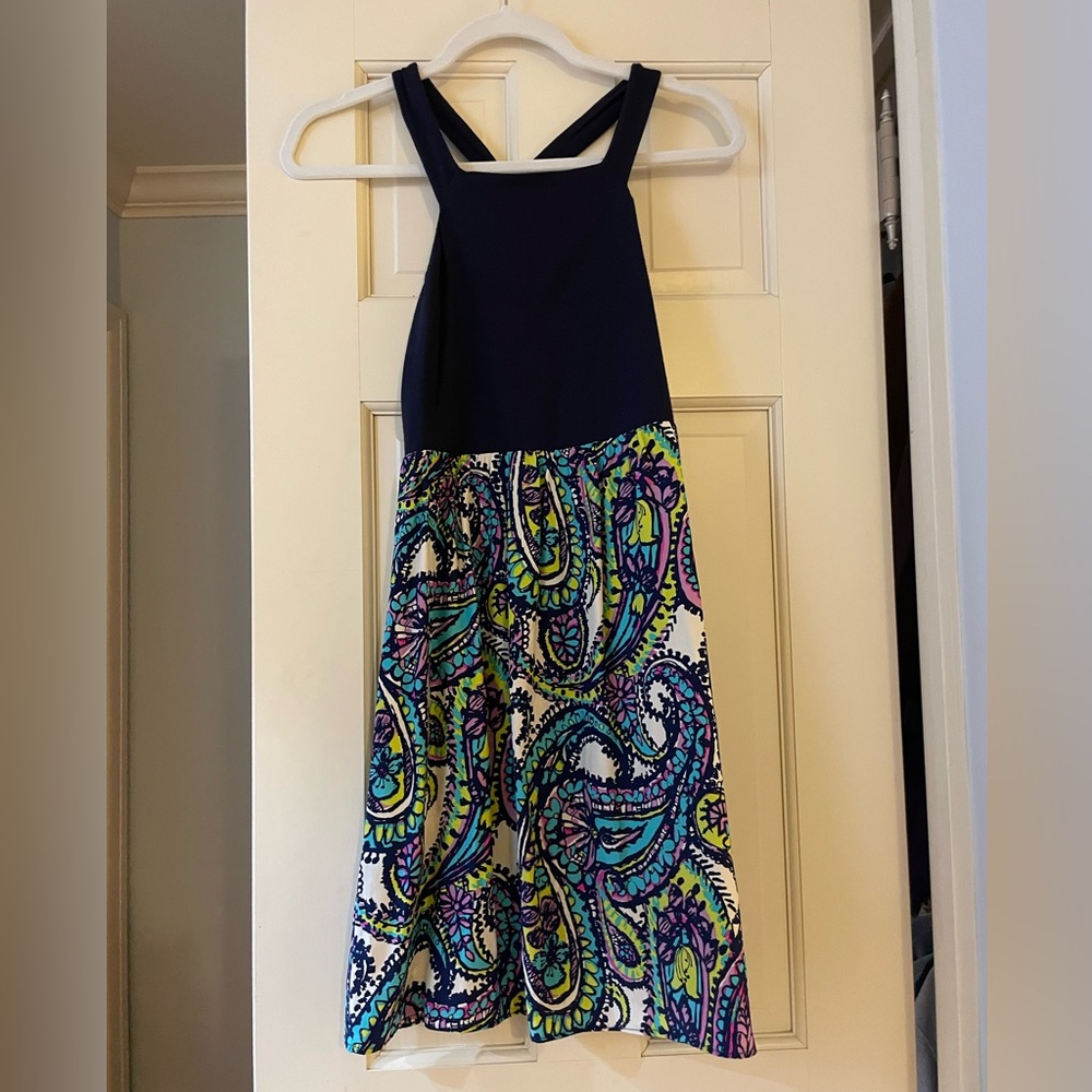 Navy patterned mini dress, Alice and Trixie, size medium